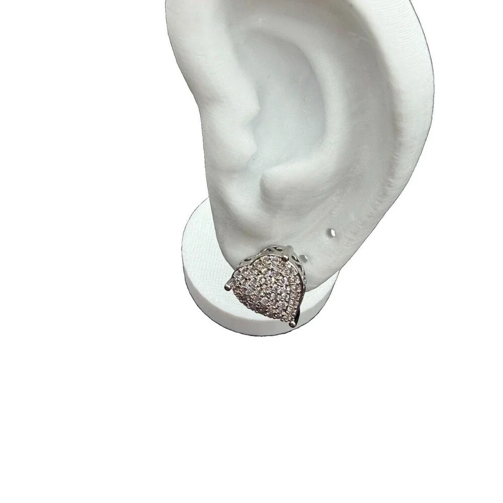 925 Sterling Silver Heart Shaped Cluster Lab Created Diamonds 4.35 Grams
